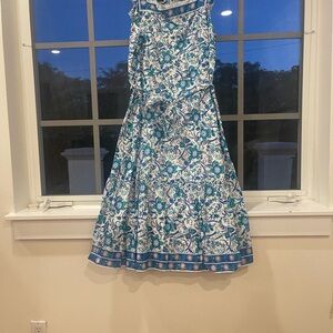 Talbots White Dress with Blue and Teal Floral Print